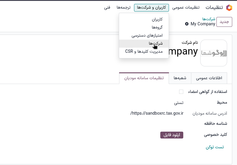 ورود به فرم اطلاعات شرکت