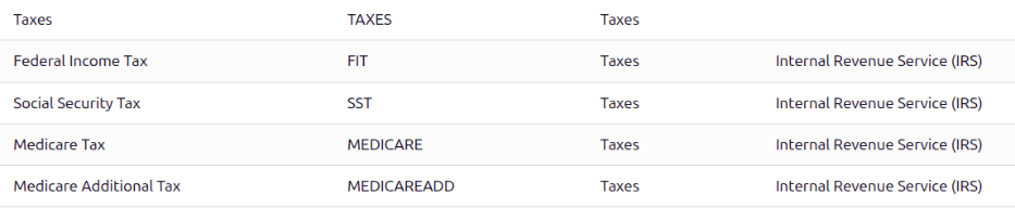 The federal tax rules for the US localization.