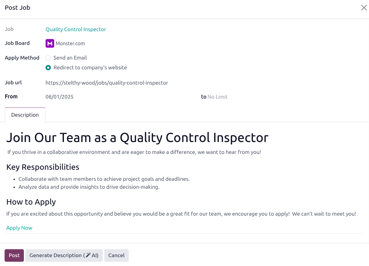 یک فرم آگهی تابلوی شغلی تکمیل شده.