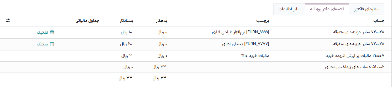 ثبت دفتر روزنامه اعلامیه بستانکاری، سند حسابداری فاکتور را معکوس می‌کند