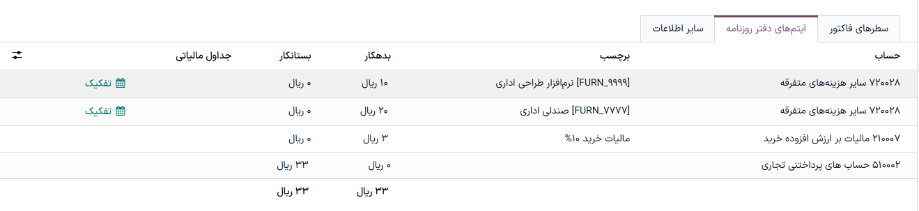 ثبت دفتر روزنامه فاکتور
