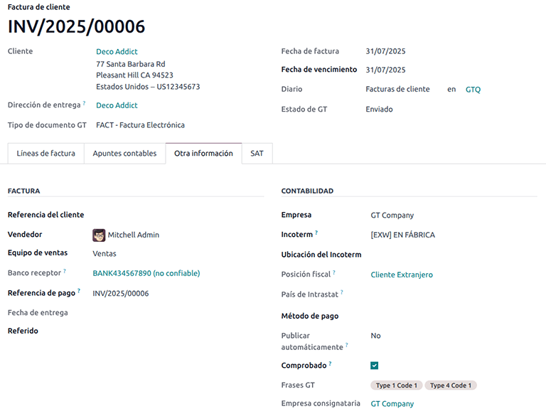 Exportation invoices main data.