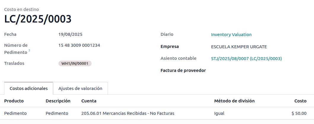 Customs number on a landed costs Inventory record.