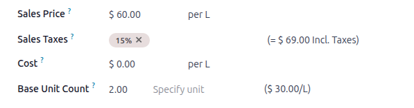 قیمت‌گذاری هزینه در هر واحد در فرم محصول.