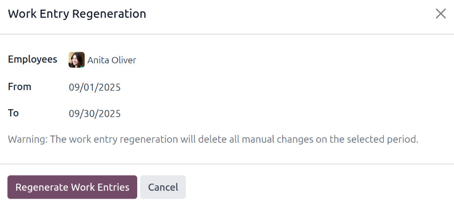 تولید مجدد ثبت کاری برای کارمندی مشخص.
