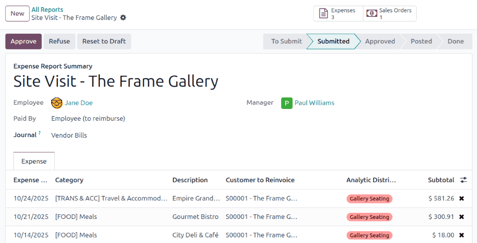 یک گزارش هزینه با دکمه هوشمند سفارش فروش برای صدور مجدد فاکتور.