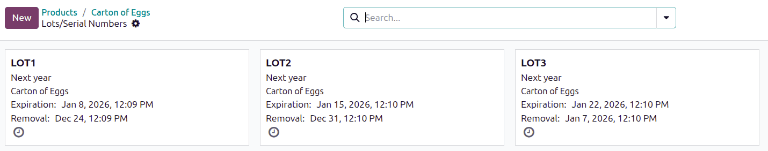 نمایش تاریخ‌های انقضا از لیست سری ساخت/شماره سریال در فرم محصول.