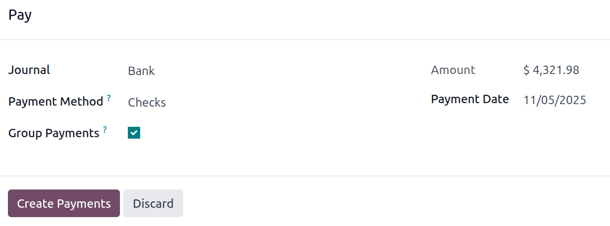 پنجره پاپ‌آپ پرداخت تکمیل‌شده برای بازپرداخت‌های متعدد از طریق چک.
