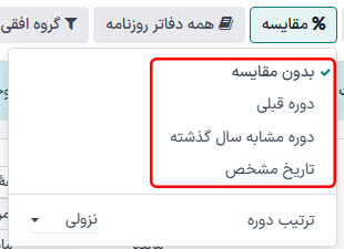 منوی مقایسه برای مقایسه دوره‌های زمانی.
