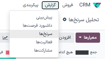 برنامه CRM را باز کنید و روی تب گزارش در بالای صفحه کلیک کنید، سپس روی سرنخ‌ها کلیک کنید.