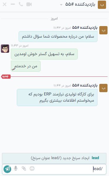 نمایی از پنجره دستور /lead در پنجره گفتگوی آنلاین.