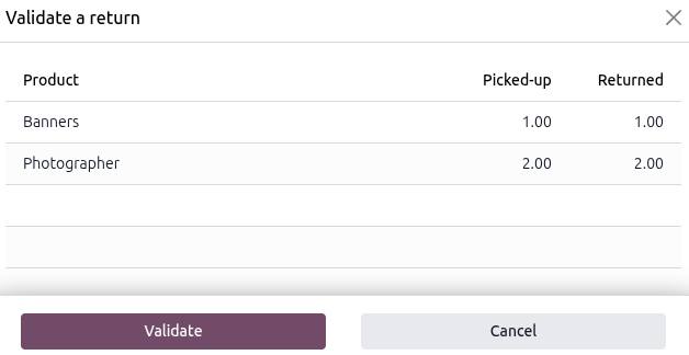 نمونه‌ای از فرم معتبرسازی برگشت با یک محصول اجاره‌ای و خدمت لیست شده.
