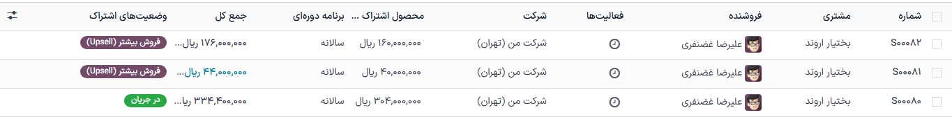 سفارش فروش مرتبط که از دکمه هوشمند تاریخچه فروش در برنامه اشتراک‌ها قابل مشاهده است.