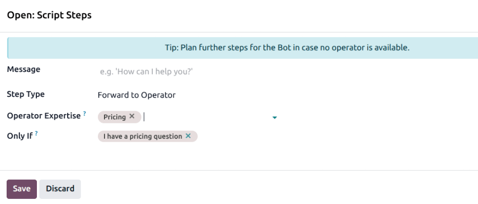 پنجره بازشوی مرحله سناریوی هدایت به اپراتور.