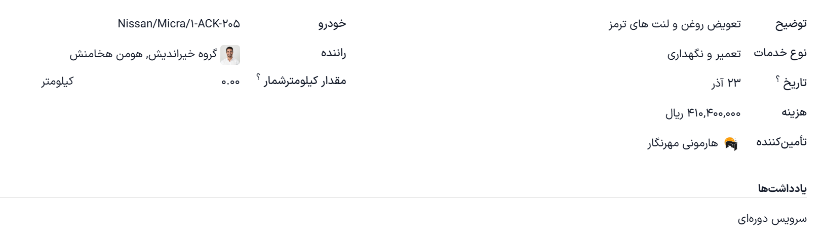 اطلاعات مربوط به تعمیر تصادف را وارد کنید.