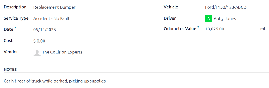 اطلاعات مربوط به تعمیر تصادف را وارد کنید.