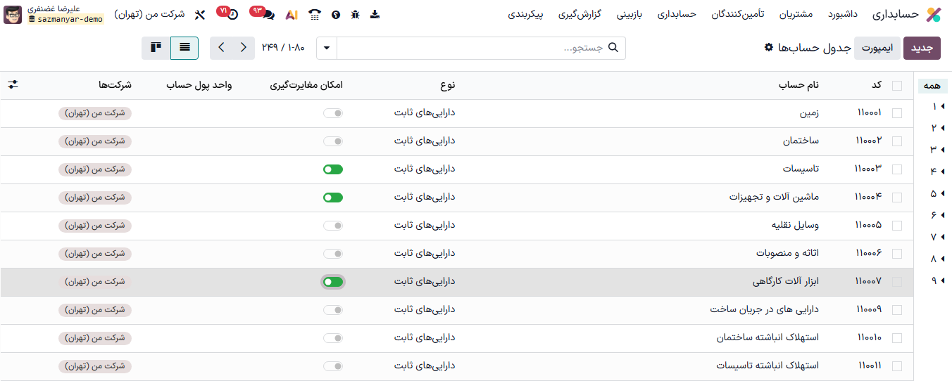 تنظیمات جدول حساب‌ها و باقی ترازهای افتتاحیه در برنامه حسابداری سازمان‌یار