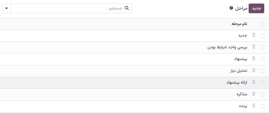 نمایی از صفحه لیست مراحل با تأکید بر دکمه‌های مورد استفاده برای تغییر ترتیب نمایش مراحل در لیست.