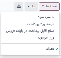 منوی کشویی معیارها در صفحه تحلیل حفظ و نگهداری.