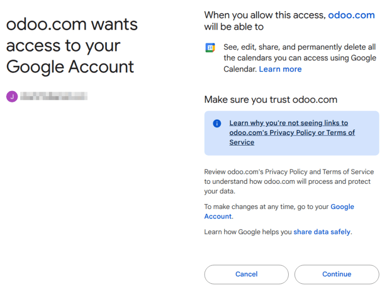 ارائه مجوز به سازمان‌یار برای دسترسی به تقویم گوگل.
