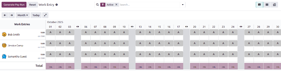 داشبورد ثبت‌های کاری با دکمه تولید اجراهای پرداخت قابل مشاهده.