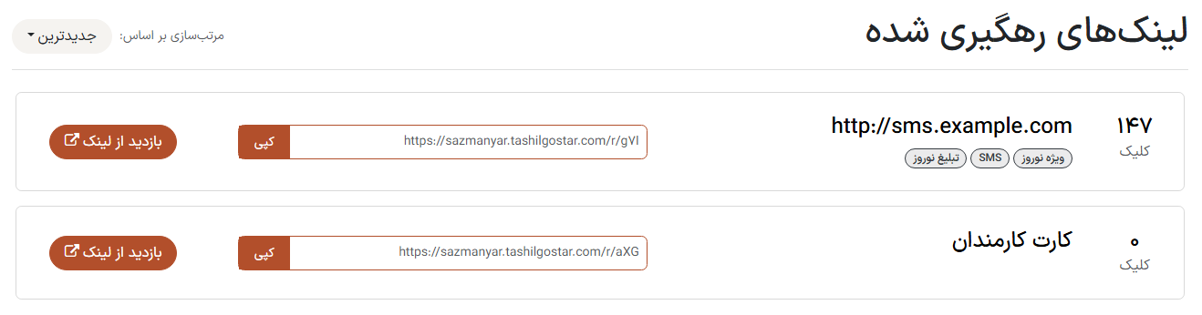 نمای کلی همه لینک‌هایی که ردیابی می‌کنید.